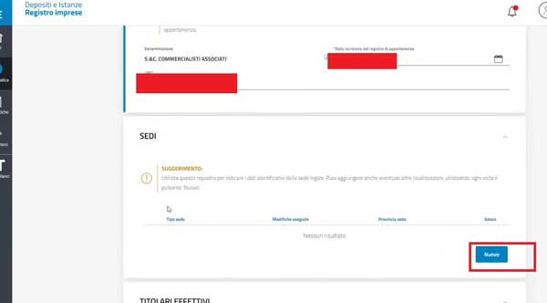 AGGIUNGERE NUOVE SEDI PIATTAFORMA DIRE REGISTRO IMPRESE