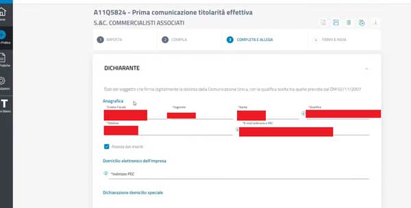 DICHIARANTE PIATTAFORMA DIRE REGISTRO IMPRESE