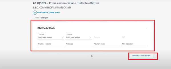 INDIRIZZO SEDE AGGIUNGERE NUOVE SEDI PIATTAFORMA DIRE REGISTRO IMPRESE