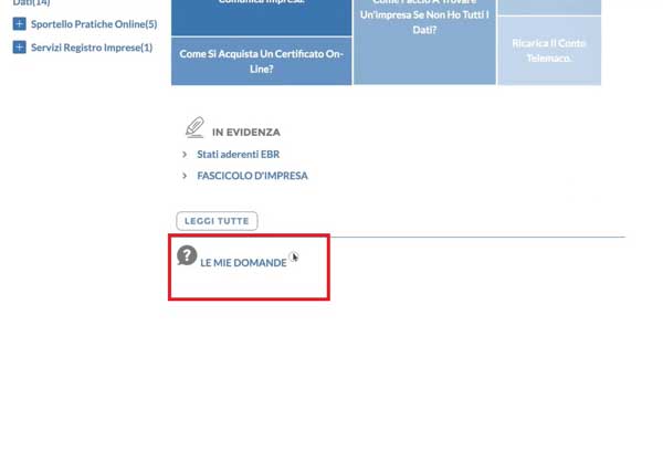 LE MIE DOMANDE ASSISTENZA REGISTRO IMPRESE