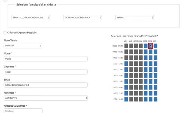 PRENOTA UN APPUNTAMENTO TELEFONICO ASSISTENZA REGISTRO IMPRESE