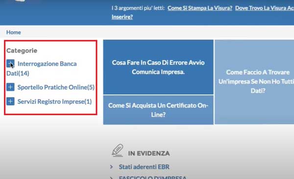 RICERCA PER CATEGORIA ASSISTENZA REGISTRO IMPRESE