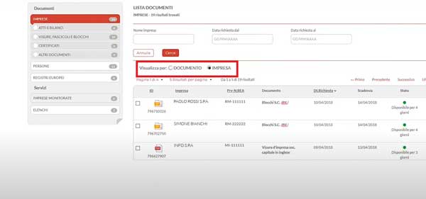 VISUALIZZARE I DOCUMENTI PER AZIENDA REGISTRO IMPRESE