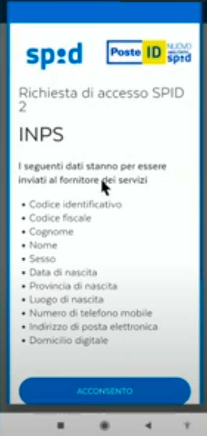 acconssento richiesta di acceso spid 2 entra inps