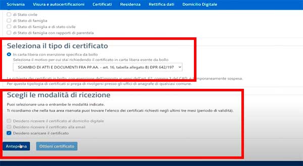 motivo scaricare certificato di residenza