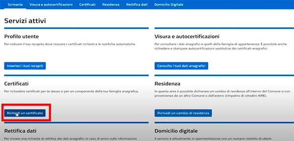richiedi un certificato di residenza scaricare